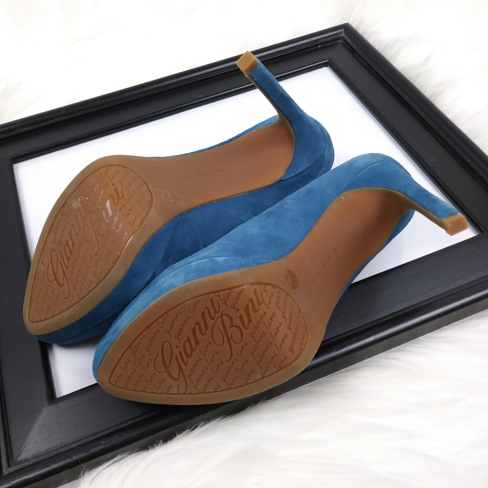 Gianni Bini blue suede leather platform heel shoes - Picture 6 of 8